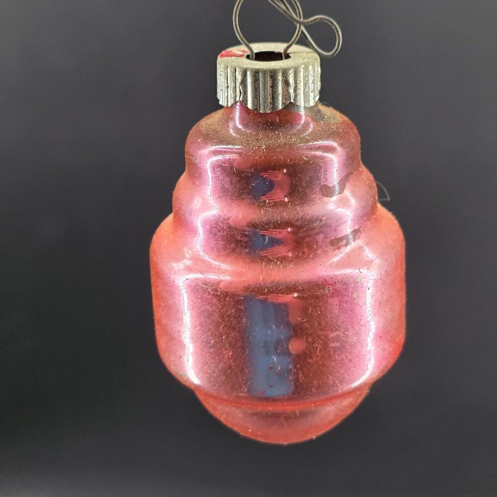 Shiny Brite Christmas Ornament Short Spinning Top Lantern Pink Mercury Glass